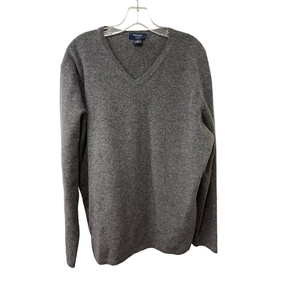 Brooks Brothers Gray Long Sleeve V-Neck Pullover Golf Polo Sweater Lambswool XL